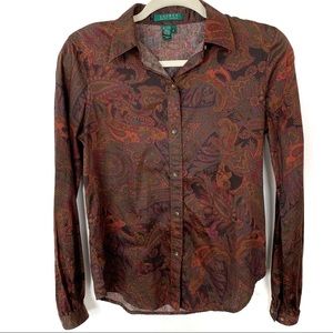 Lauren by Ralph Lauren Paisley Button Down Size XS